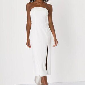 Lulus - Fabulous Phenomenon White Strapless Bow Midi Dress